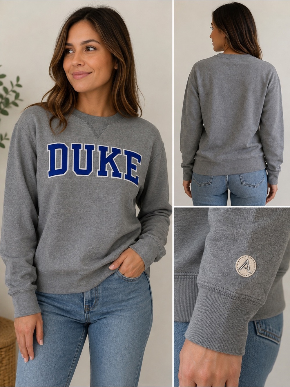 Duke Blue Devils Alta Gracia Gray Applique Crewneck Sweatshirt Small Like New